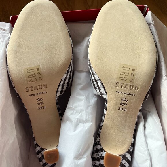 STAUD Brigitte Kitten Heel Mule in Chocolate Micro Check NIB, Size 39.5 - Picture 10 of 10